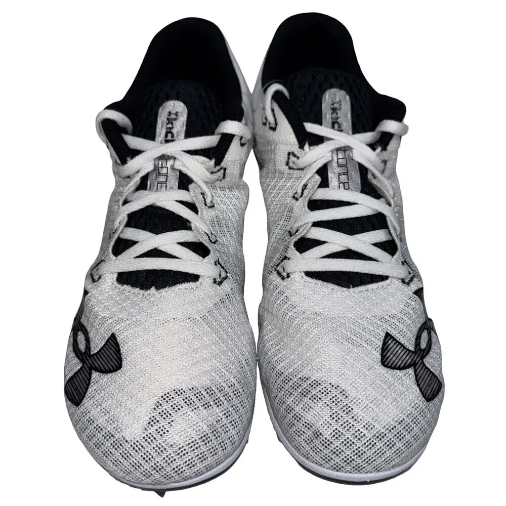 Under Armour Size 12 Track Shoes Kick Distance Running White Key & 8 Spikes New