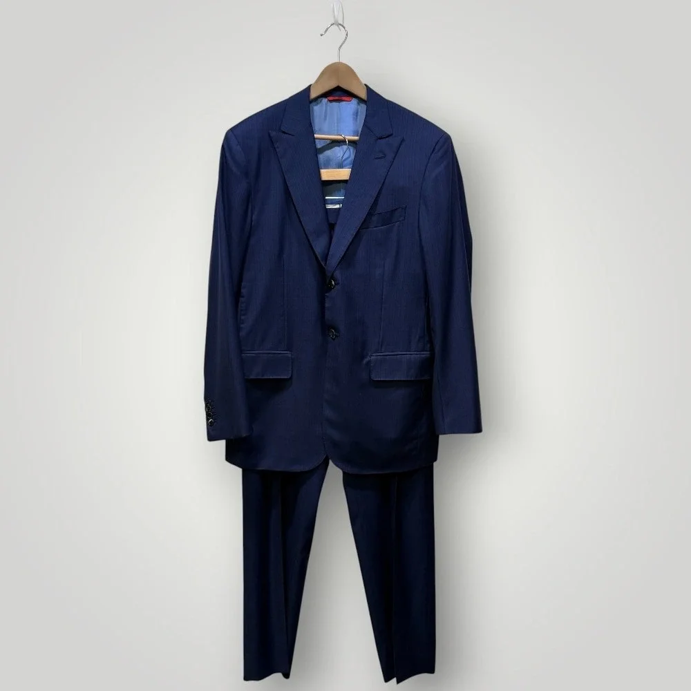 Isaia Napoli Men Blue Pinstripe 160's Aquaspider Wool‎ Suit 52 IT 42 US 8R