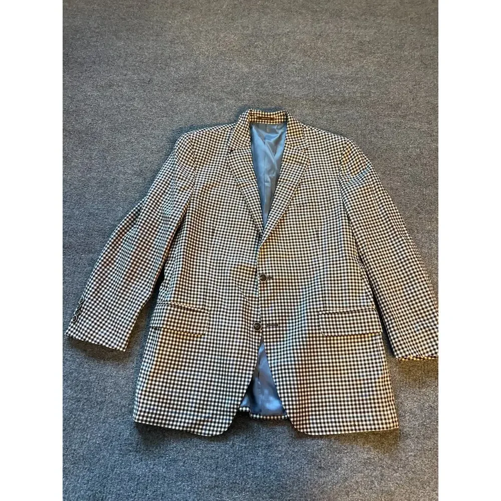 Miller Brothers Mens Black White Check Long Sleeve Lined Wool Blazer Jacket 44R