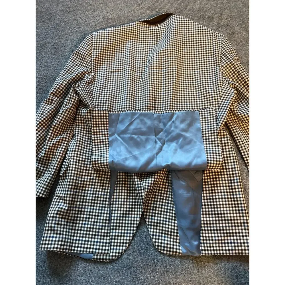 Miller Brothers Mens Black White Check Long Sleeve Lined Wool Blazer Jacket 44R