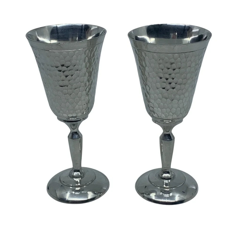 Indonesia Set of 2 Handmade‎ Hammered Wine Goblets 6