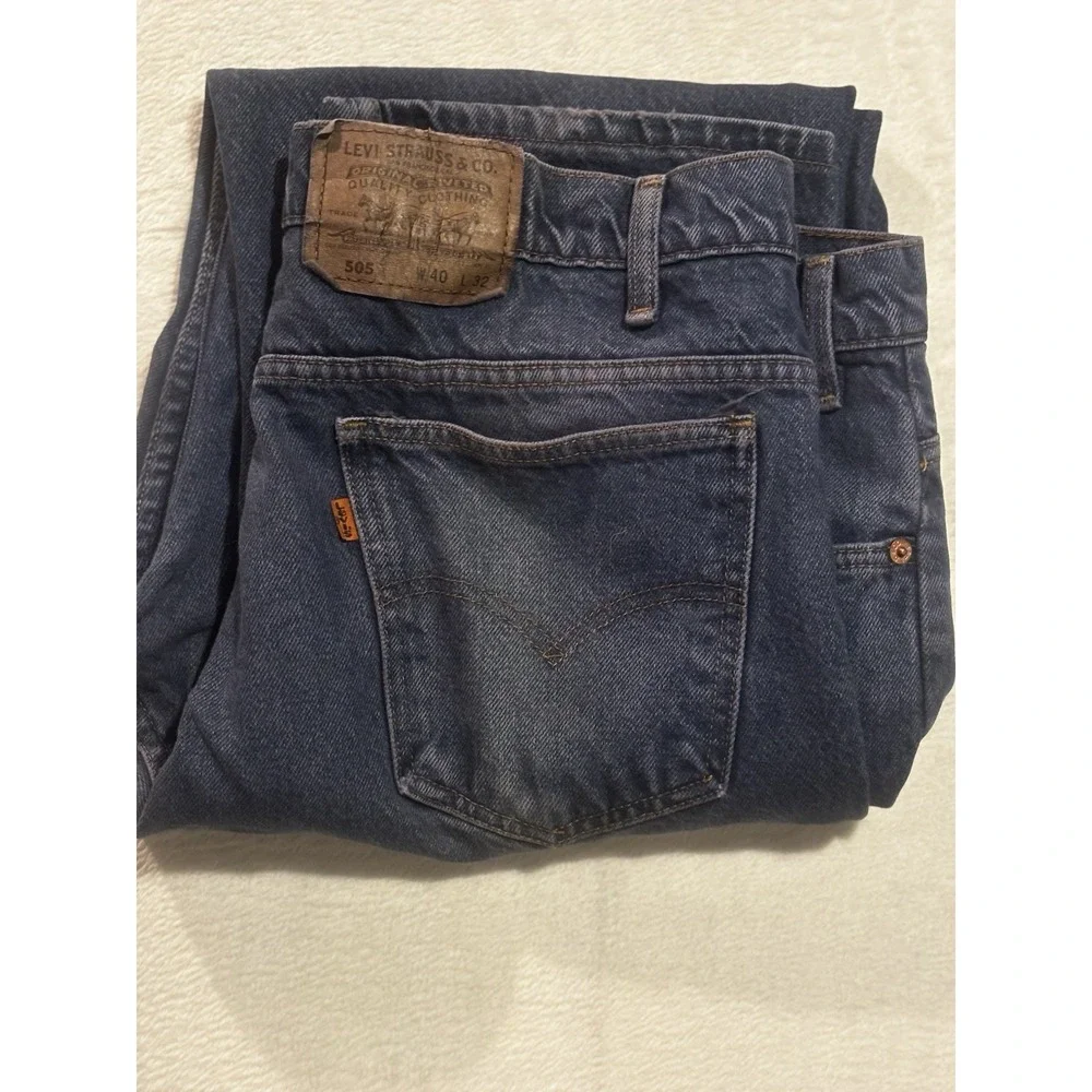 Vintage Levi's 505 Orange‎ Tab Jeans Men's Size 40x31.5 Y2K Zipper Fly Dark Wash