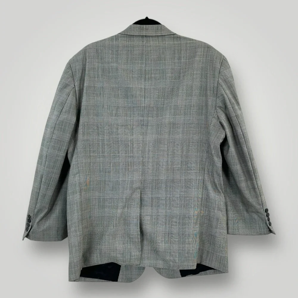 VTG Burberrys Sport Coat Mens Size 42 R Black White Plaid Window‎ Pane Wool USA