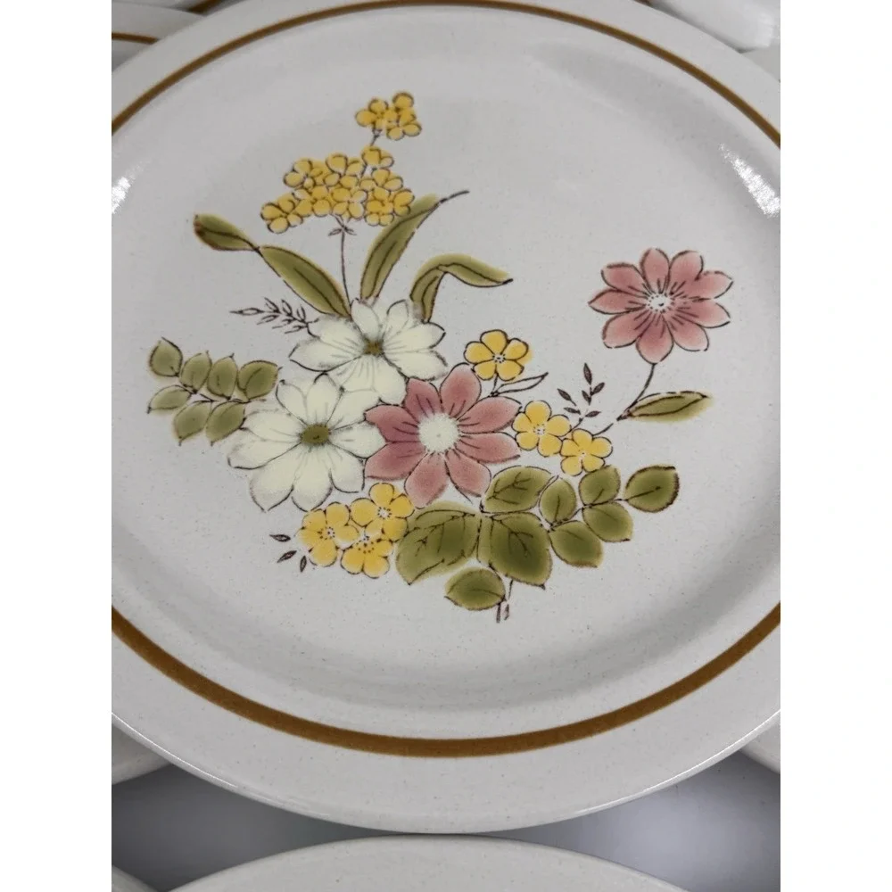 Dinner Plates 8 ct VTG Kingsbury Stoneware Spring Blossom Floral Japan 10.5