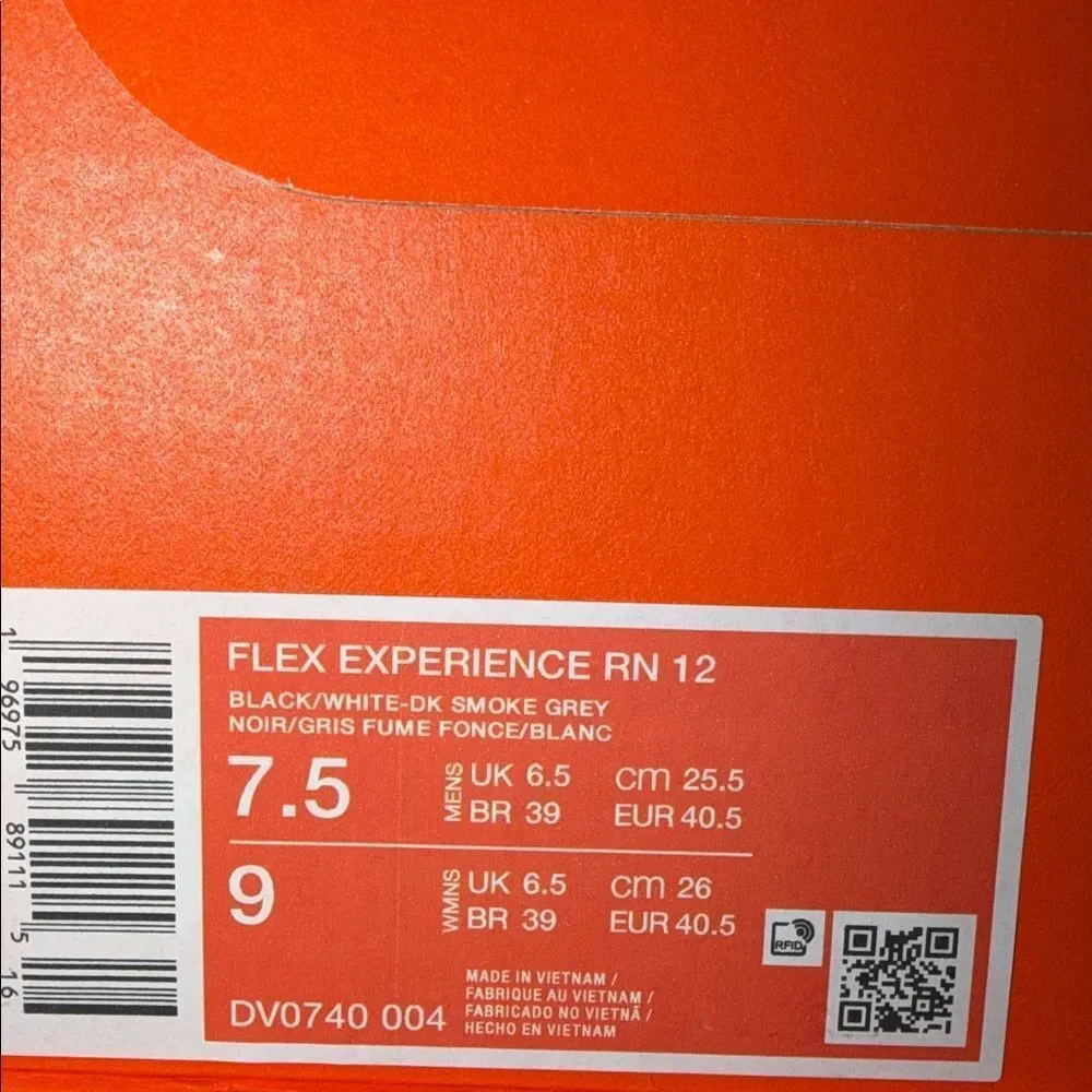 Nike Flex Experience Run 12 Black White DV0740-004 Men’s Size 7.5