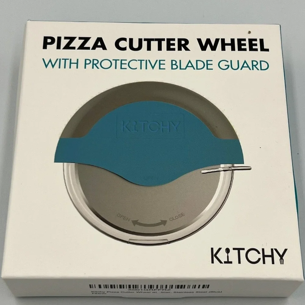 Kitchy Pizza Cutter Wheel Blue Stainless Steel Blade Guard New