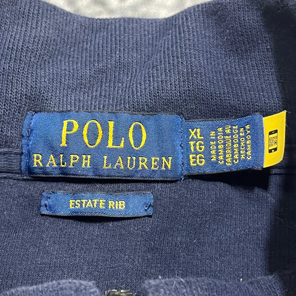 Polo‎ Ralph Lauren 1/4 Zip Sweater Long Sleeve Mens XL  Navy Blue Small Pon