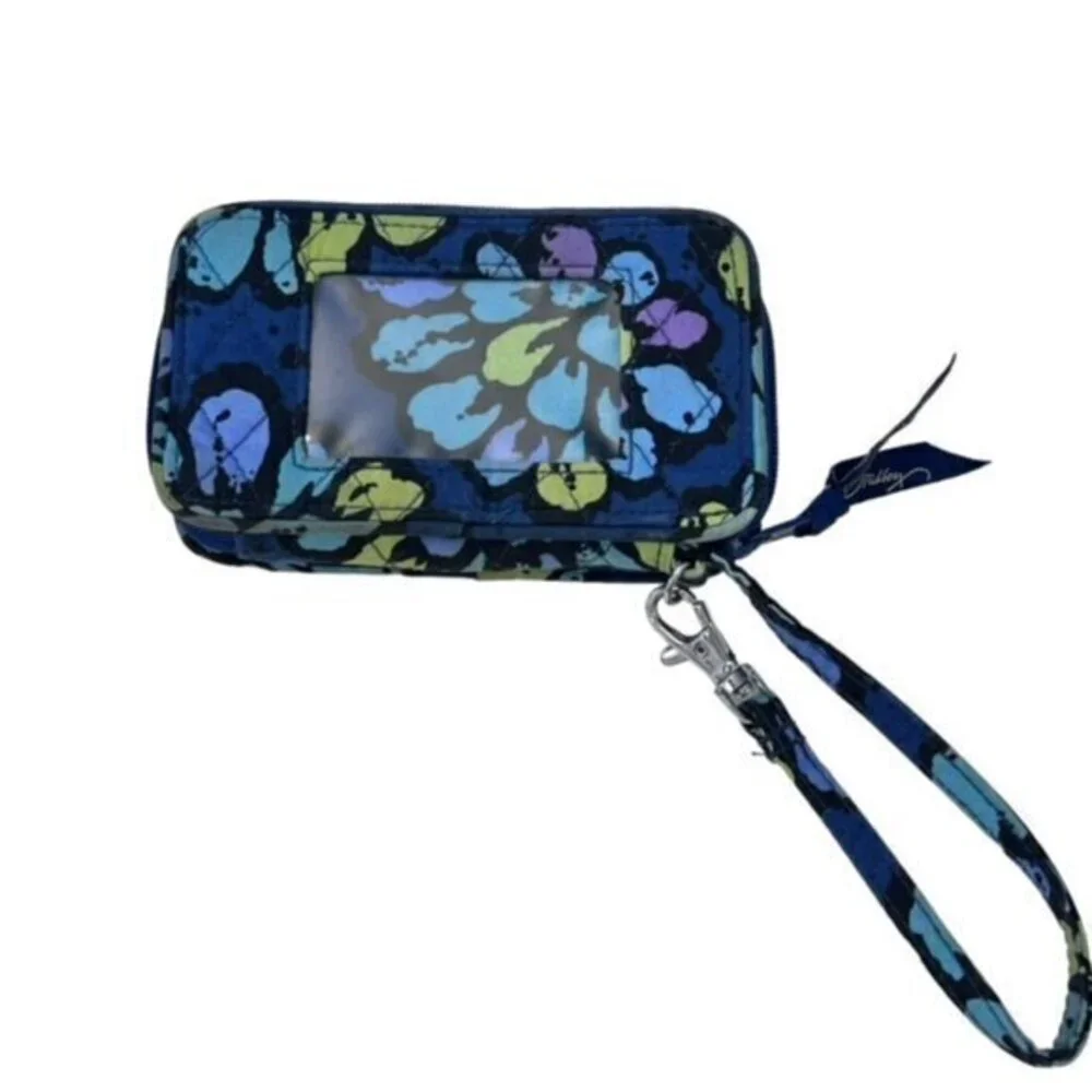 Vera Bradley Blue Flower Wallet Purse Wristlet COTTAGECORE Floral Compact‎