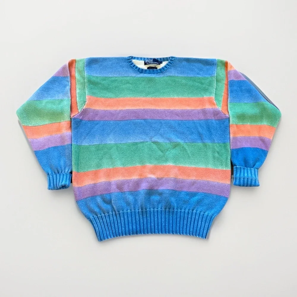 Vintage Polo Ralph Lauren Sweater‎ Mens L Knit Cotton Colorblock Striped 90s