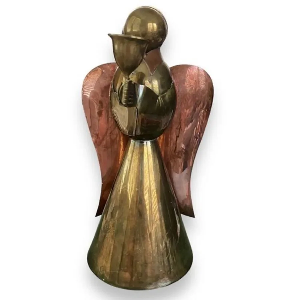 Vintage Brass and Copper Tabletop Angel Taper Candle Holder Large