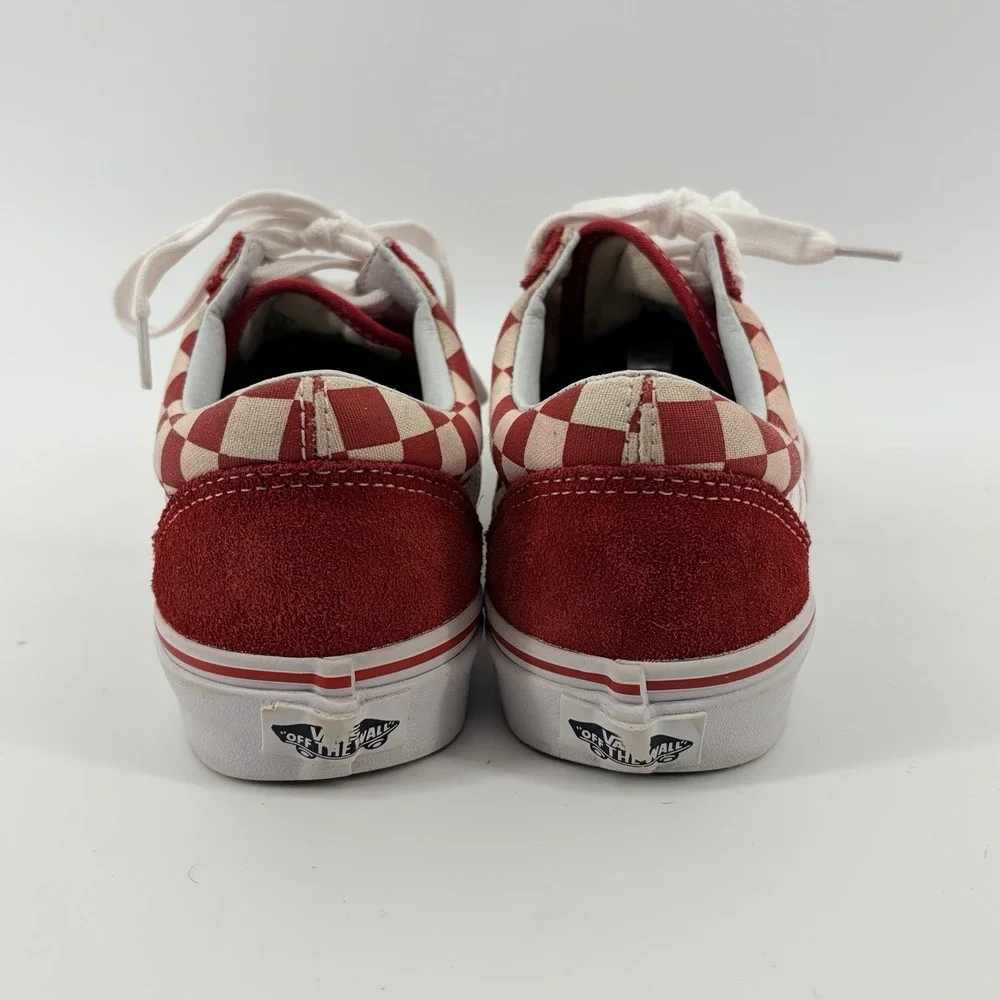 VANS OLD SKOOL CHECKERBOARD M 5.5/W 7 SUEDE‎ SKATEBOARD SHOES RED WHITE