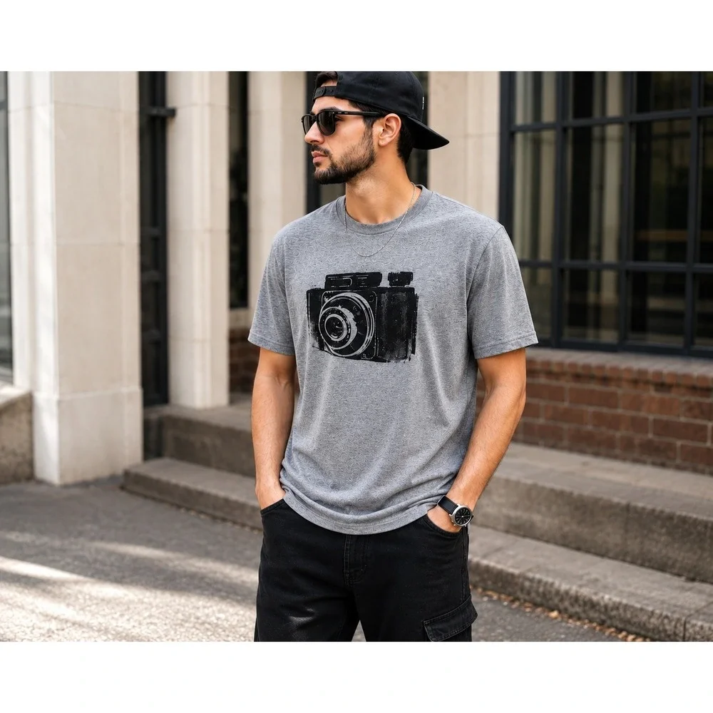 Banana Republic Camera Graphic Tee Medium Heather Gray Streetwear‎ Photographer