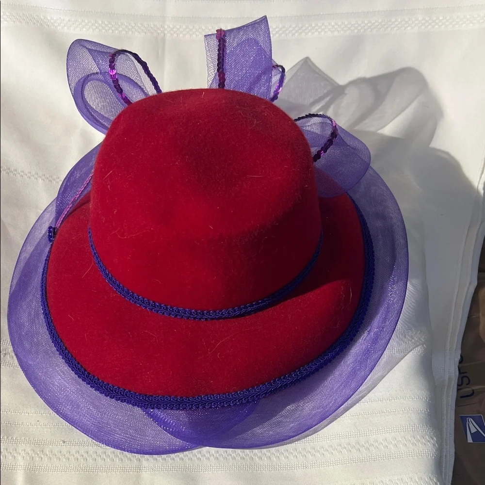 Red and Purple Hat‎ with Ribbon Detail