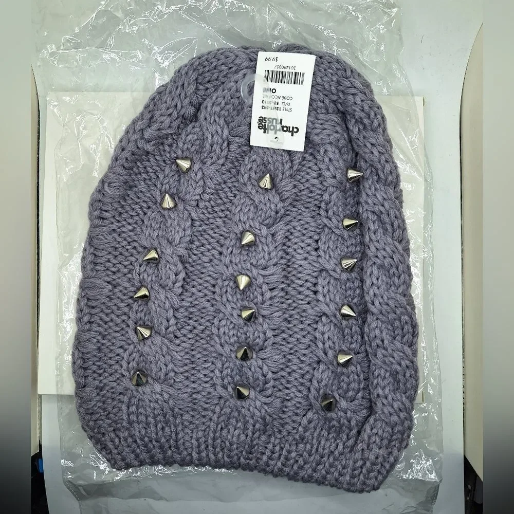 gray spike studded slouchy beanie knitted hat