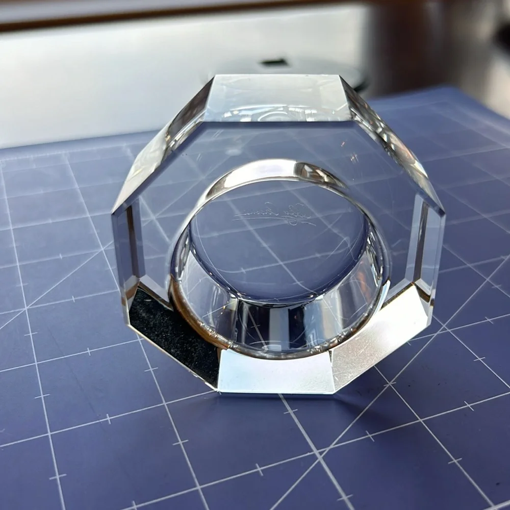 Oleg Cassini crystal tea light holder 8 sided signed glass  perfect condition.
