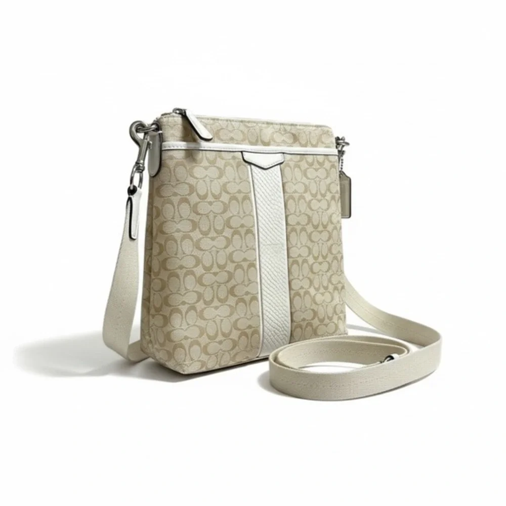 Coach Cream Signature Crossbody Snake Embossed Leather Bag