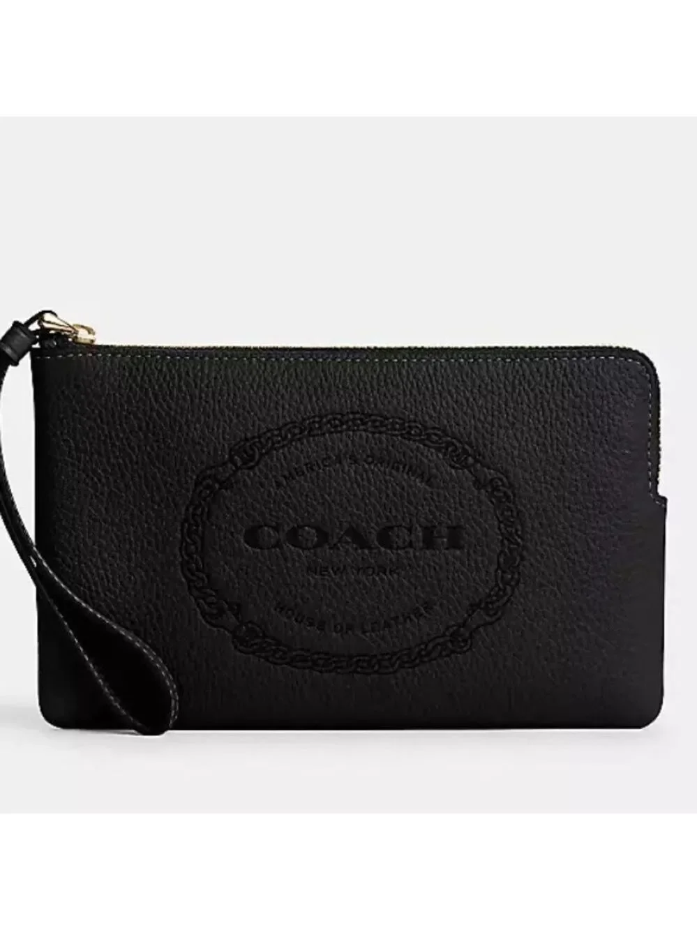 Coach Large Corner Zip Black Wristlet with Heritage Horse