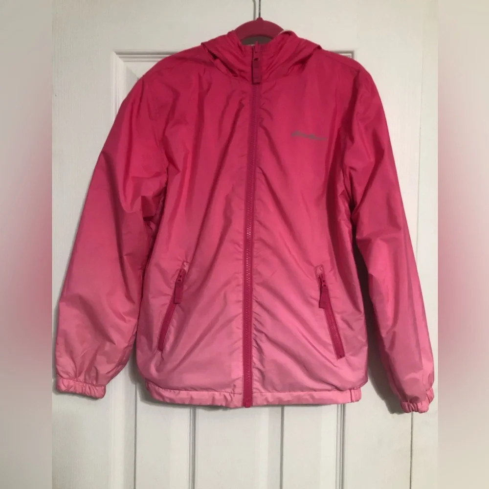 Eddie Bauer reversible pink ombré spring hooded jacket girls‎ size small 7/8