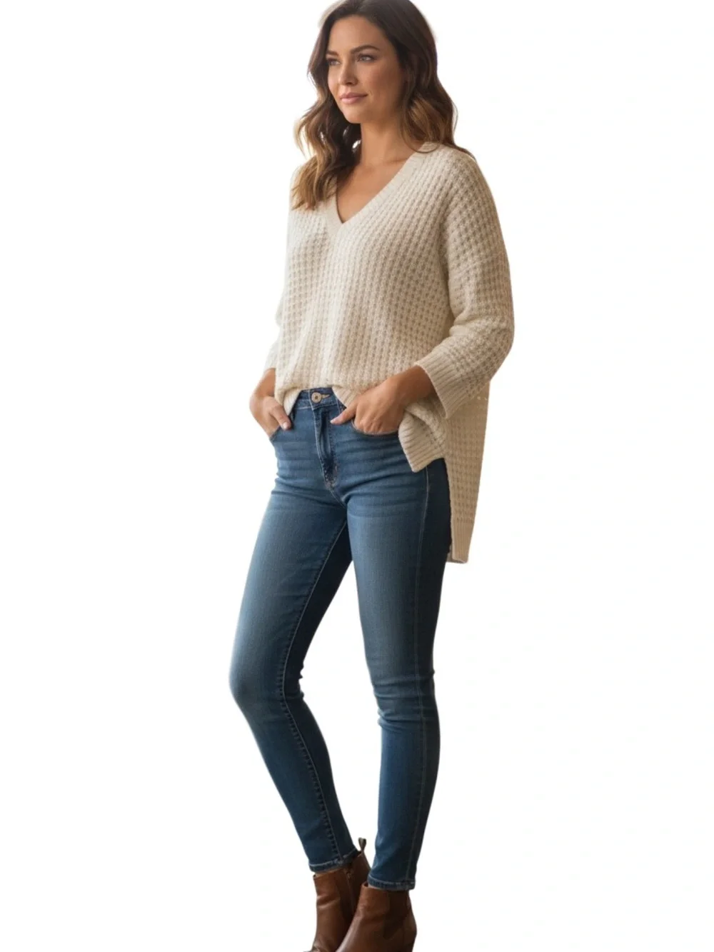 Michael Kors V-Neck High Low Pullover Sweater Size MP