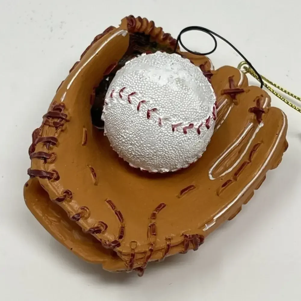 New‎ Baseball Glove Ball Christmas Ornament 3.5” Tan Brown Resin