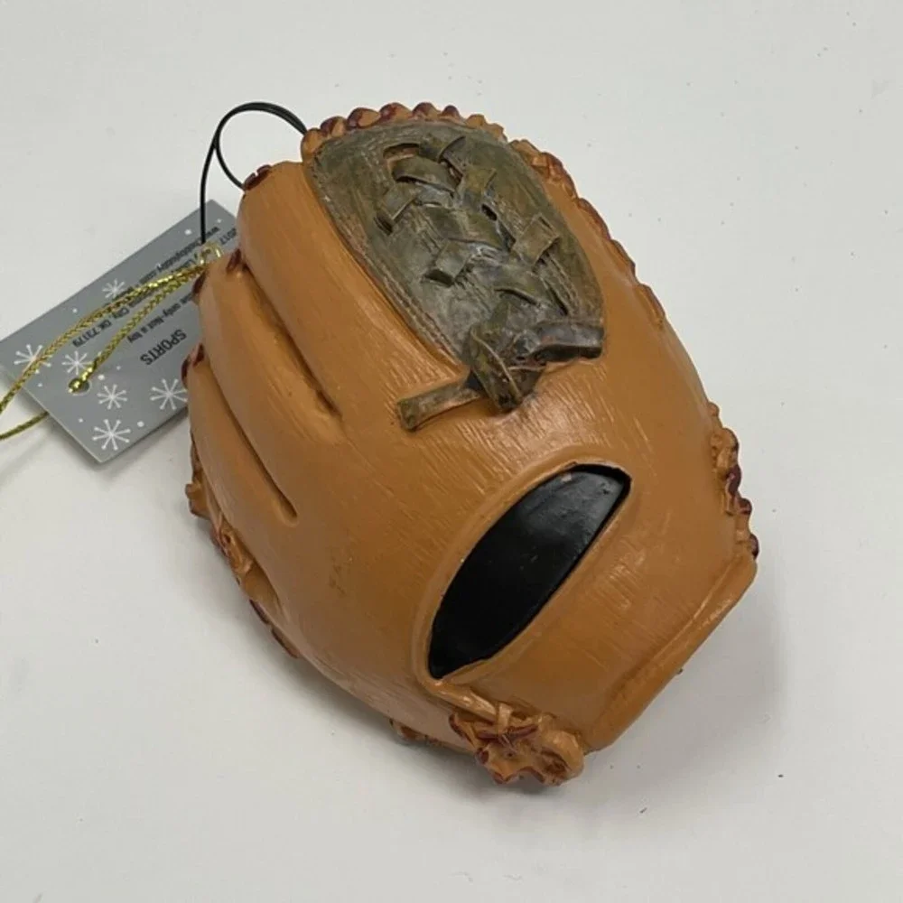 New‎ Baseball Glove Ball Christmas Ornament 3.5” Tan Brown Resin