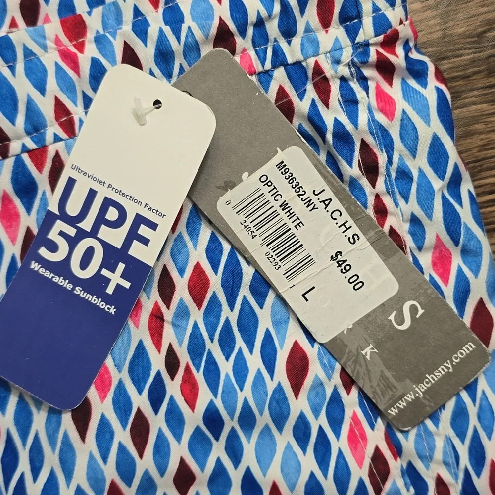 JACH'S Patterned Swim Trunks Blue, Pink, Red &‎ White Sz L New Lined