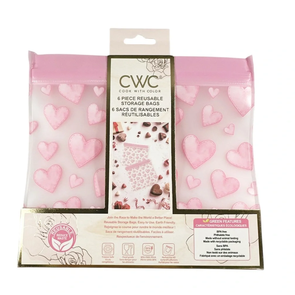 New CWC PINK HEART Reusable Storage Bags