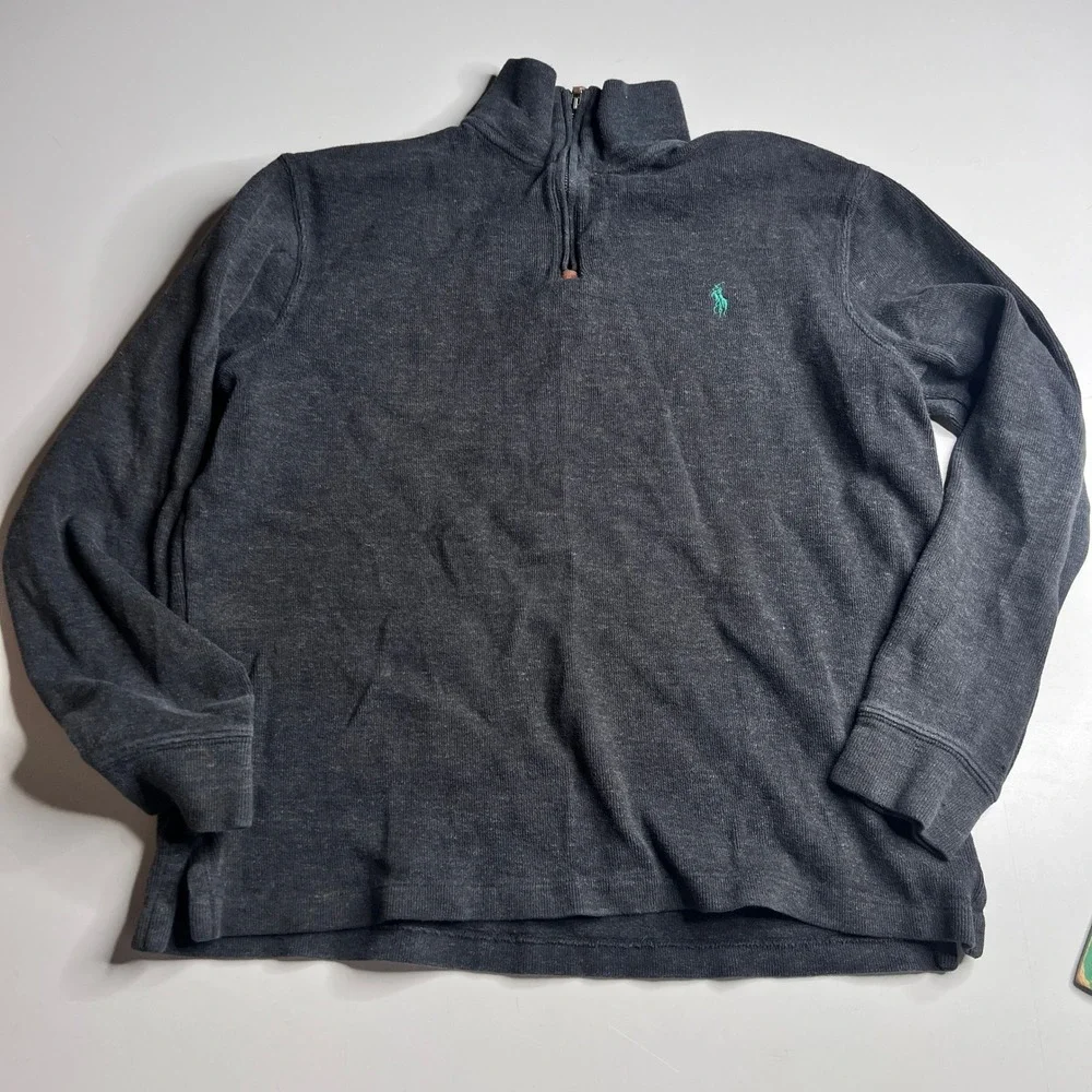 Polo Ralph Lauren Mens Quarter Zip Pullover‎ Sweater Charcoal Gray Pony Logo M