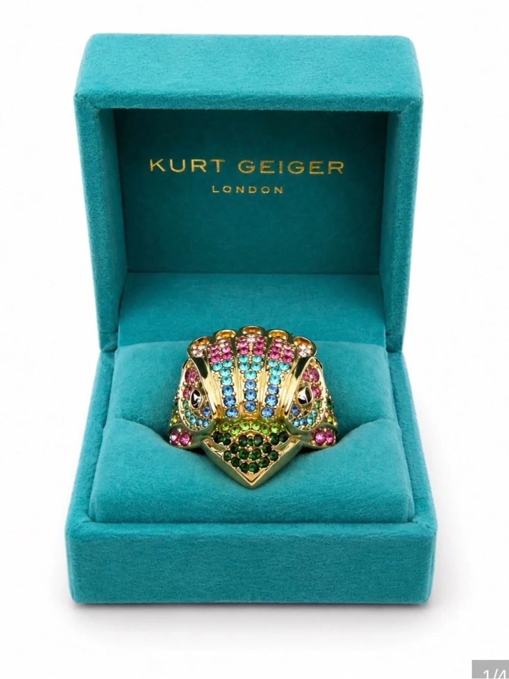 Kurt Geiger Multicolor Crystal Eagle Ring, Gold and Red Cocktail Ring. Box inc.