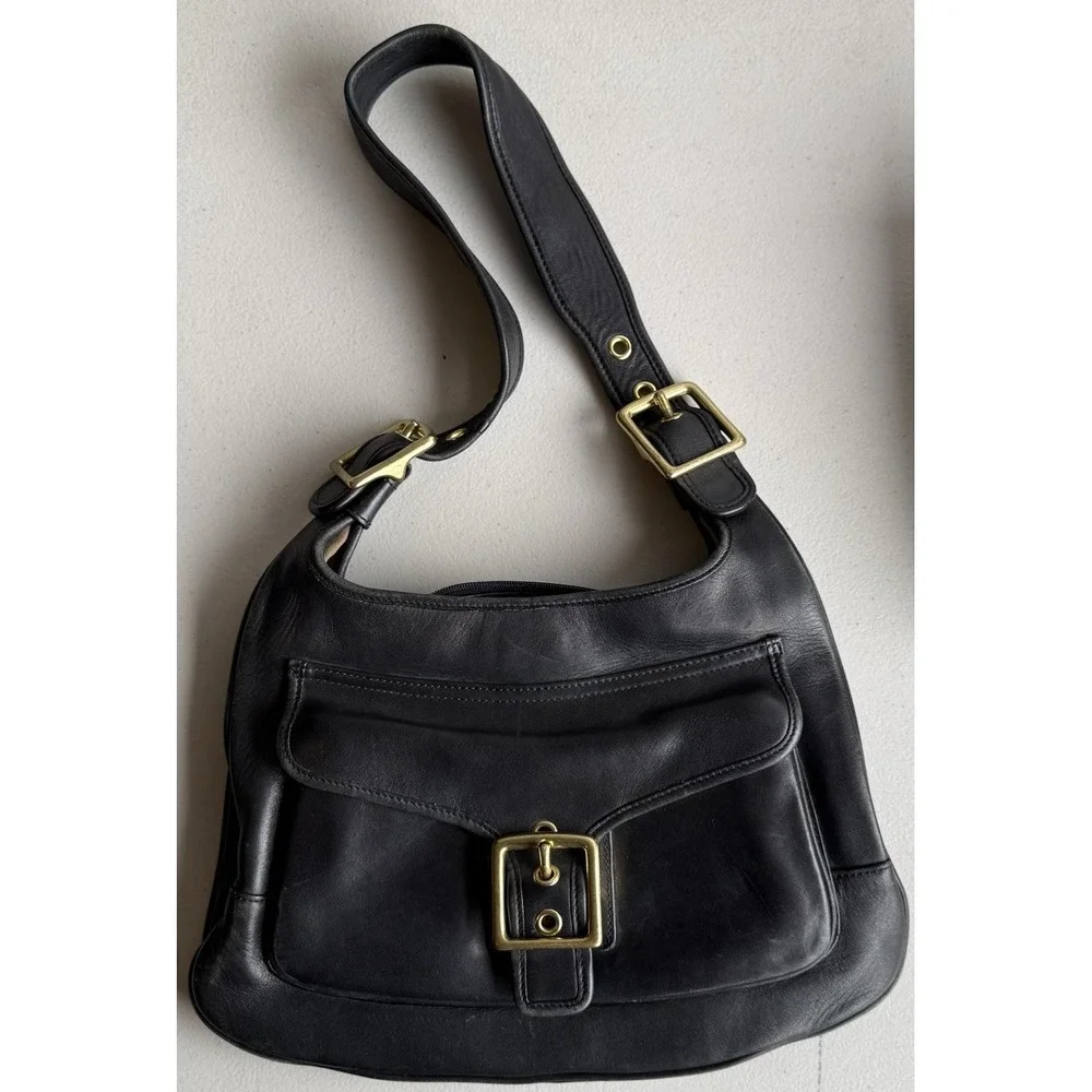 Vintage Coach Y2K Black Leather Legacy Saddle‎ Bag 9340
