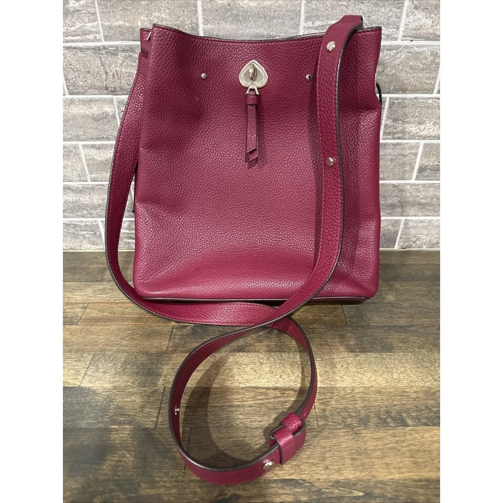 Kate Spade Marti Shoulder Bucket Drawstring Bag Deep‎ Berry Pebbled Leather