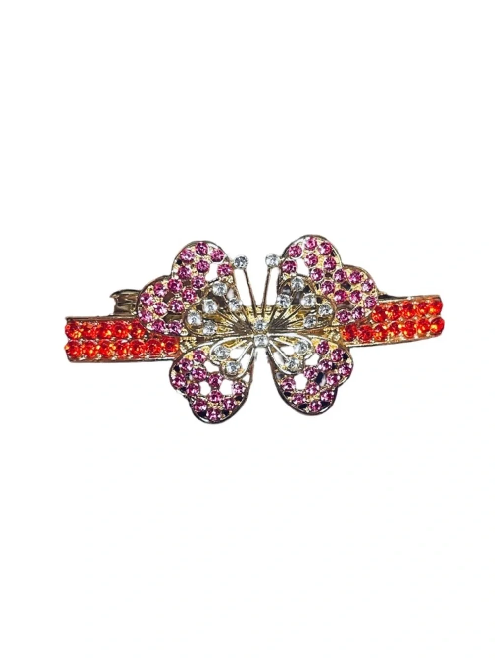 Gold-Tone Butterfly Hair Clip with Pink and Red Crystals FINAL PRICE DROP