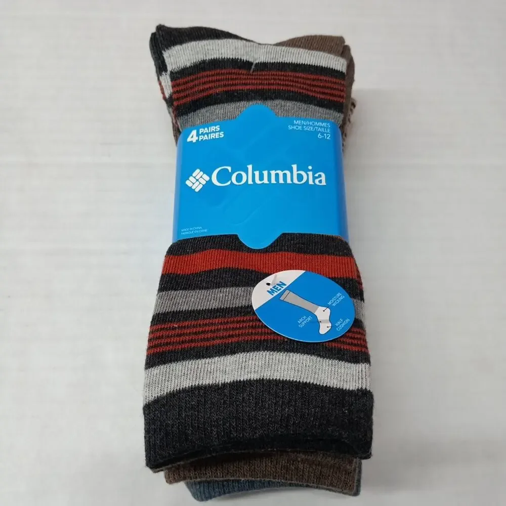 Columbia Men's Crew Socks Sizes 6-12‎ 4 Pack Multi Arch Support Moisture Wicking