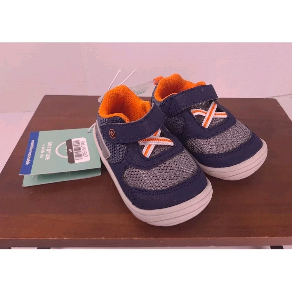 Stride Rite Surprize Baby Sneakers Blue &  Orange Size 4 Breathable Mesh