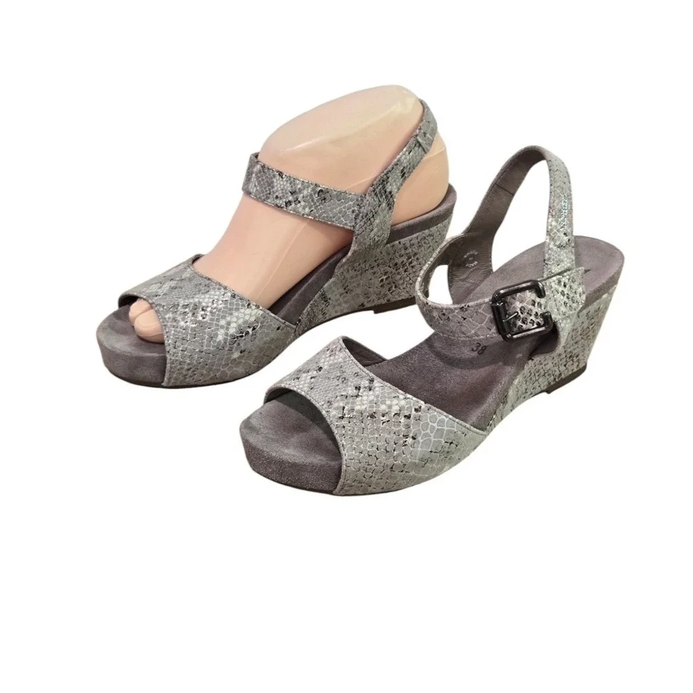 Mephisto Beauty Wedge‎ Sandals Womens 38/8 Grey Snakeskin nubuck Leather comfort