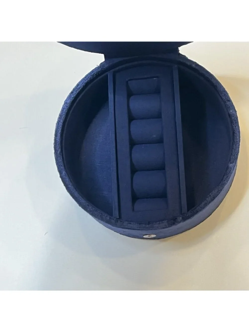 Beaded Crane Jewelry Box Blue Velvet Round Trinket Box Embroidered 5.5