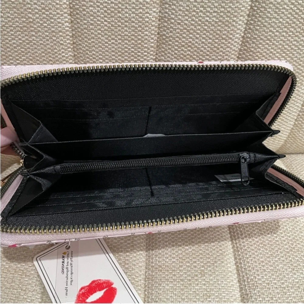 Blush Crush Pink Cherry Star‎ Print Vegan Leather Zip Around Continental Wallet