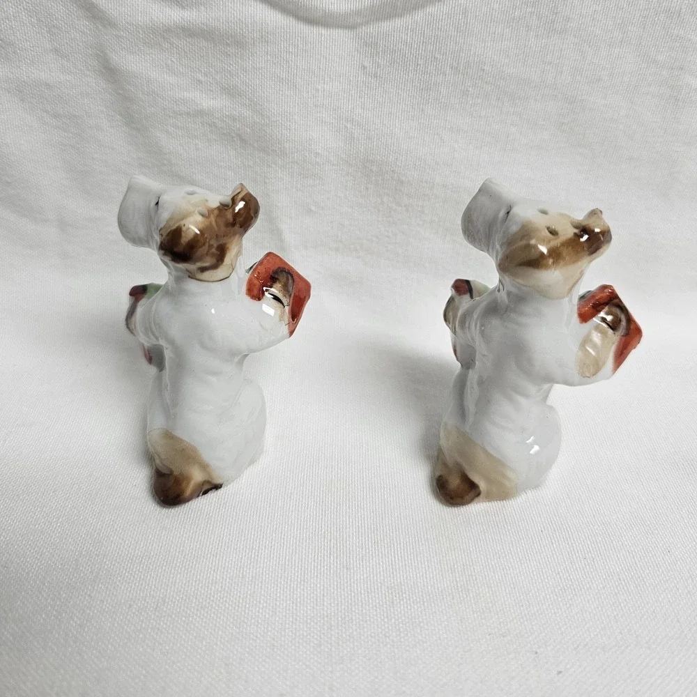Vintage Dog Playing Musical Instrument Salt And Pepper Shakers Japan