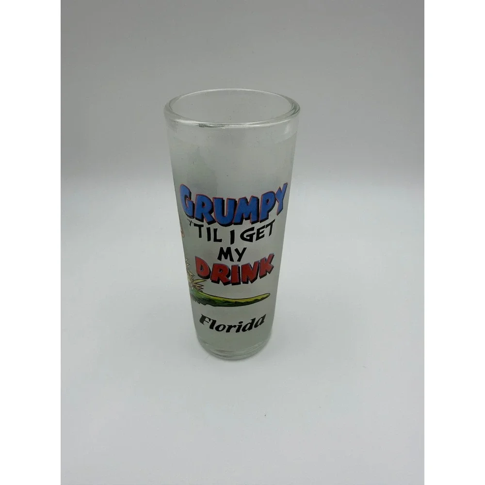 Florida Alligator Shot Glass Frosted Grumpy Til I Get My‎ Drink Souvenir Tall