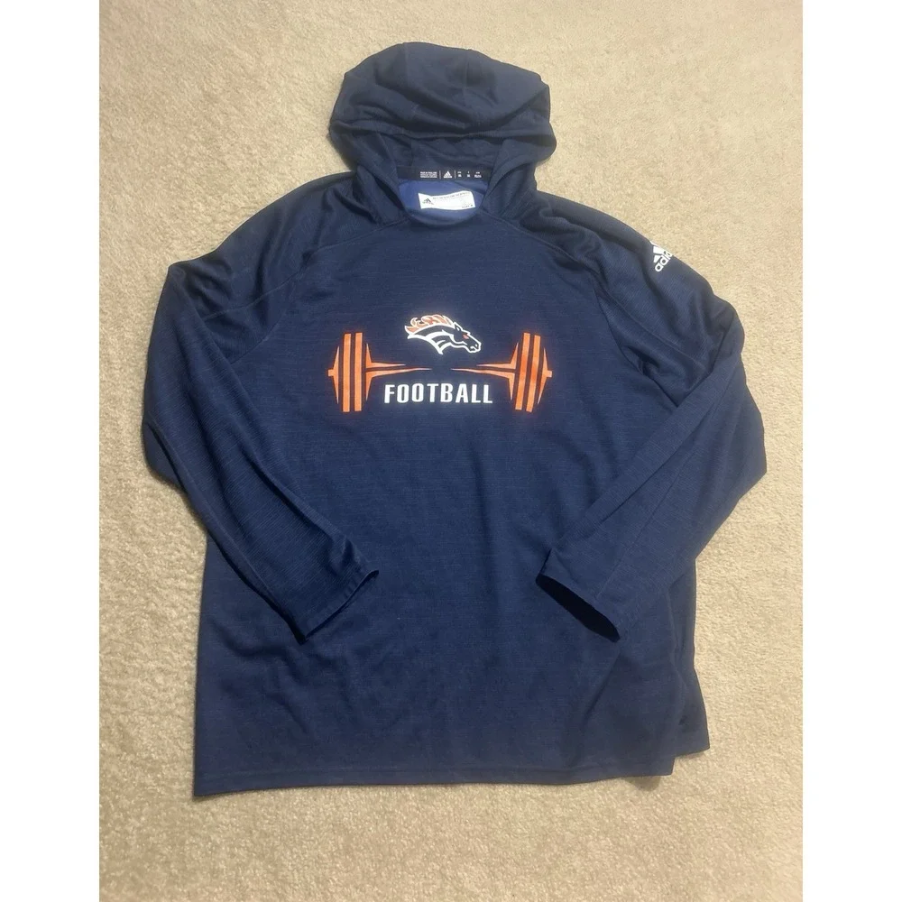 Adidas Denver Broncos Football Game Mode Knit Shirt Hoodie 3XL‎ Climalite Blue