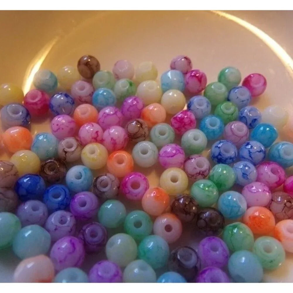 100 pc Mixed Colorful Mottled Glass Beads Size 4mm