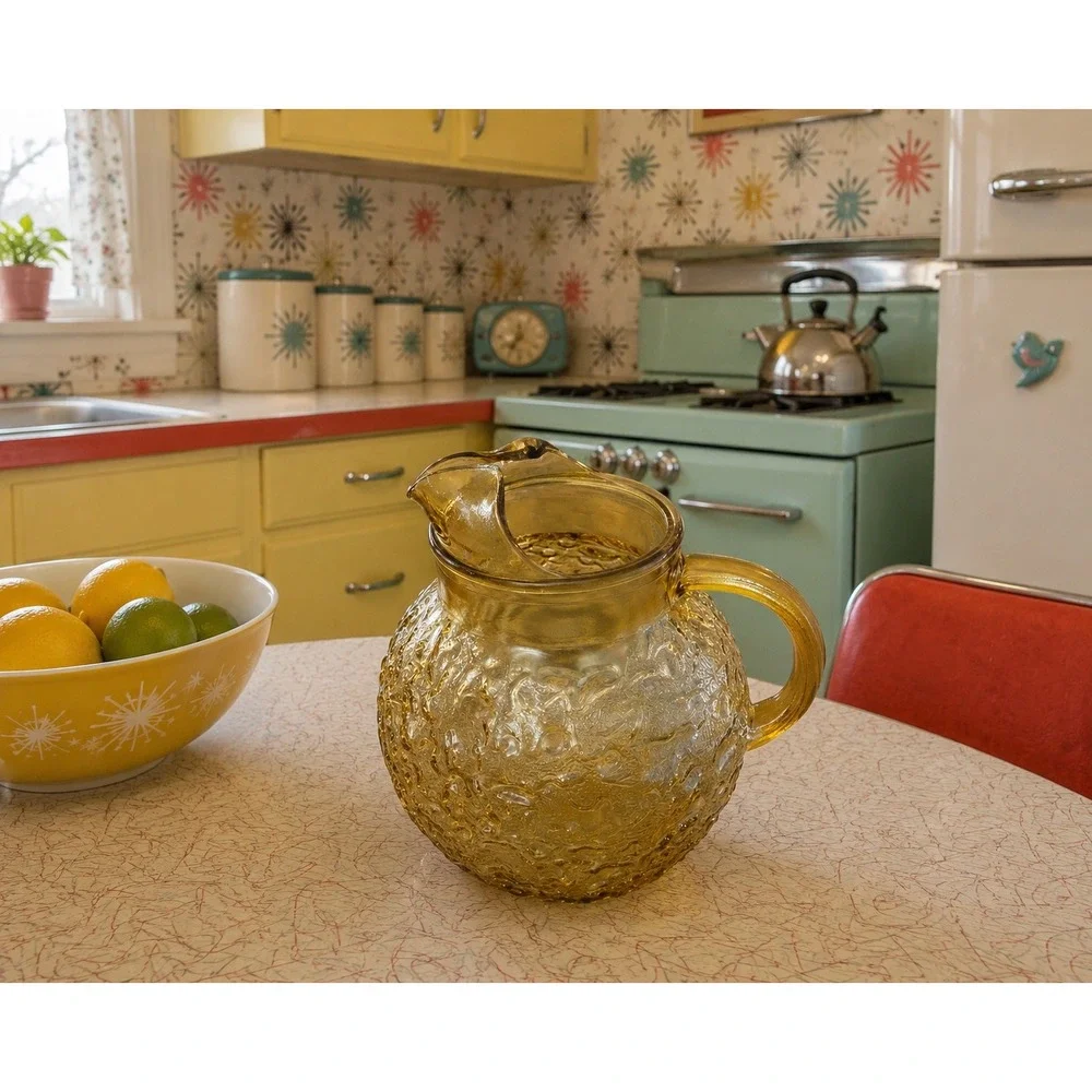 Milano Lido Anchor Hocking Desert Gold Ball Pitcher 1960s‎ Amber