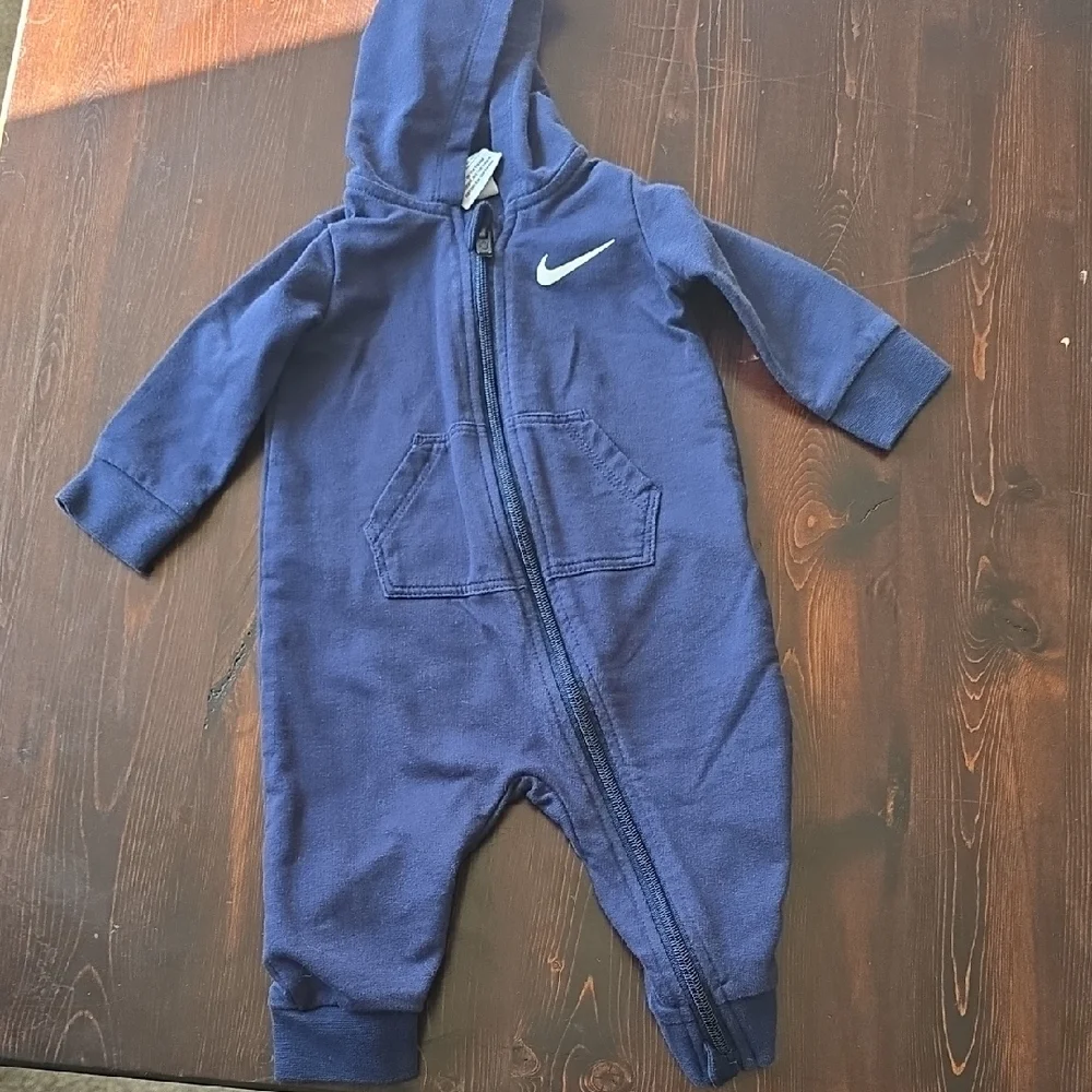 Nike Baby Boys Navy Blue Hooded Full Zip Romper One Piece Size 6M