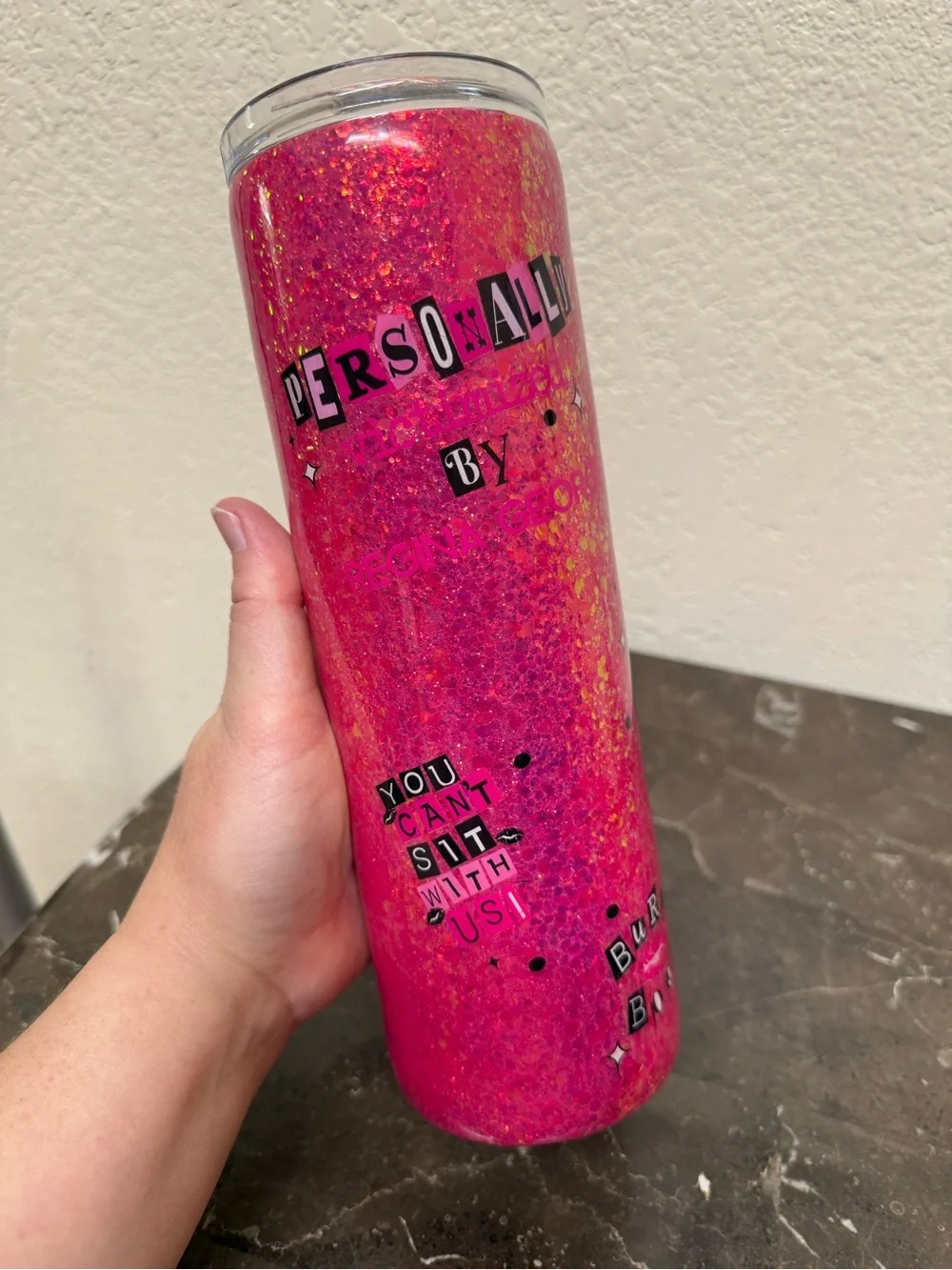 Mean Girls Pink Glitter 30 oz Skinny Tumbler Cup Handmade