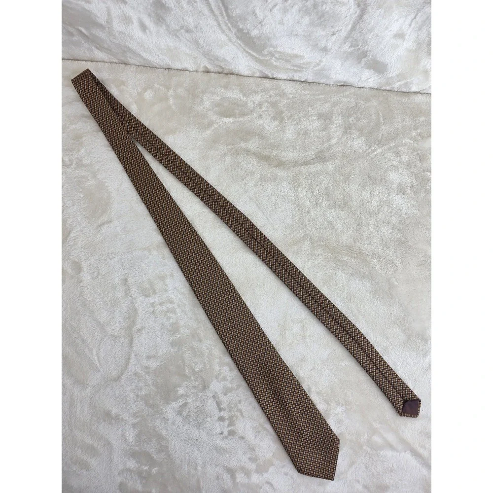 Carnaval Pure Silk Necktie Mens Brown Tan Geometric Micro‎ Check Dress Tie