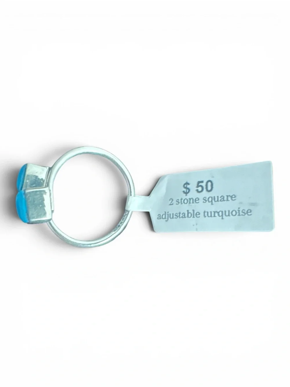 Sterling Silver Turquoise Double Stone Ring - Blue