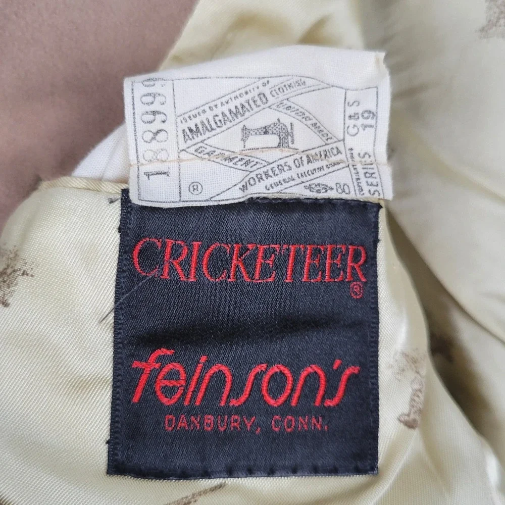 Mens Cricketeer Feinsons‎ Blazer Sport Coat 2 Button Tan Suede Like VTG 40R