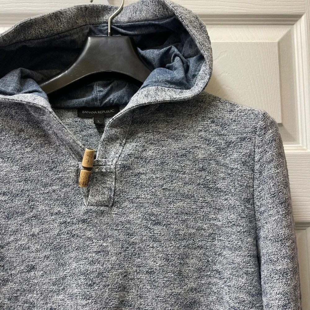 Banana Republic‎ Men's Small Hooded Blue Sweater Pullover Cotton Nautical Toggle