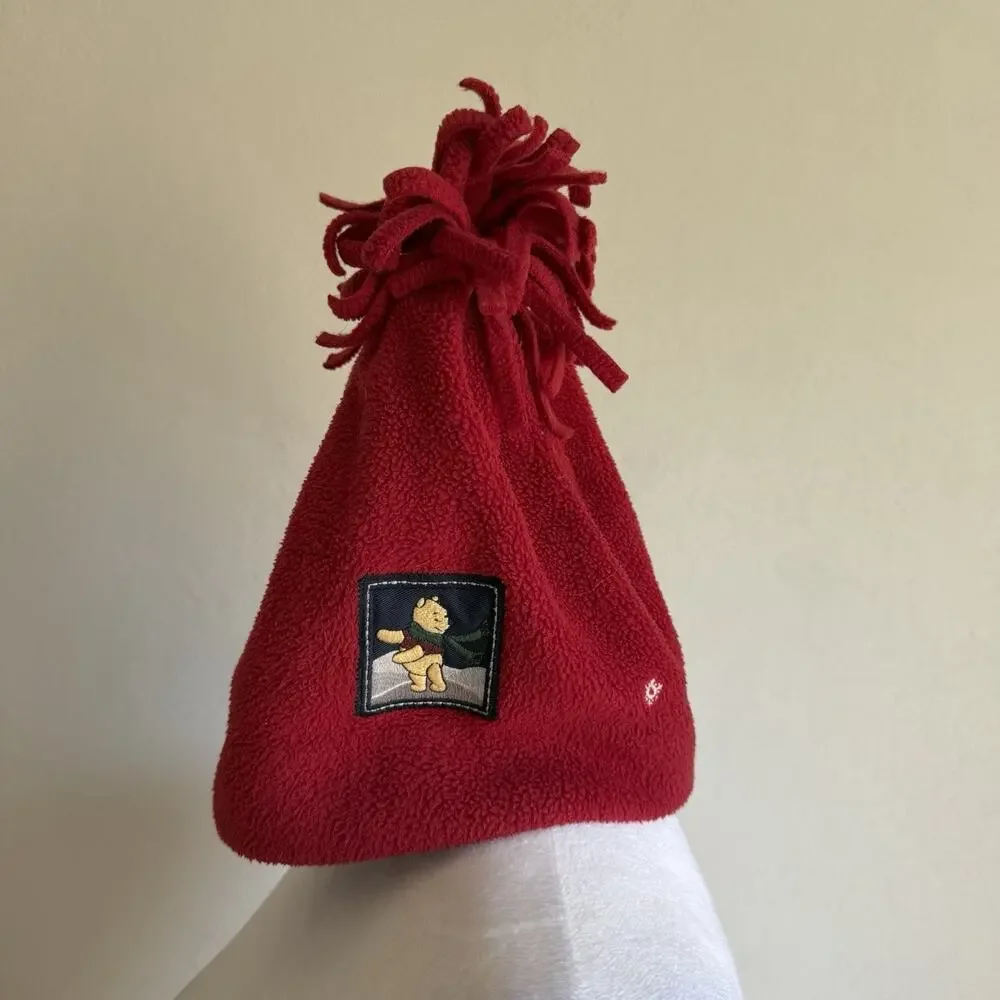 Disney Store Red Embroidered Winnie the Pooh Bear Snow Winter Beanie Hat