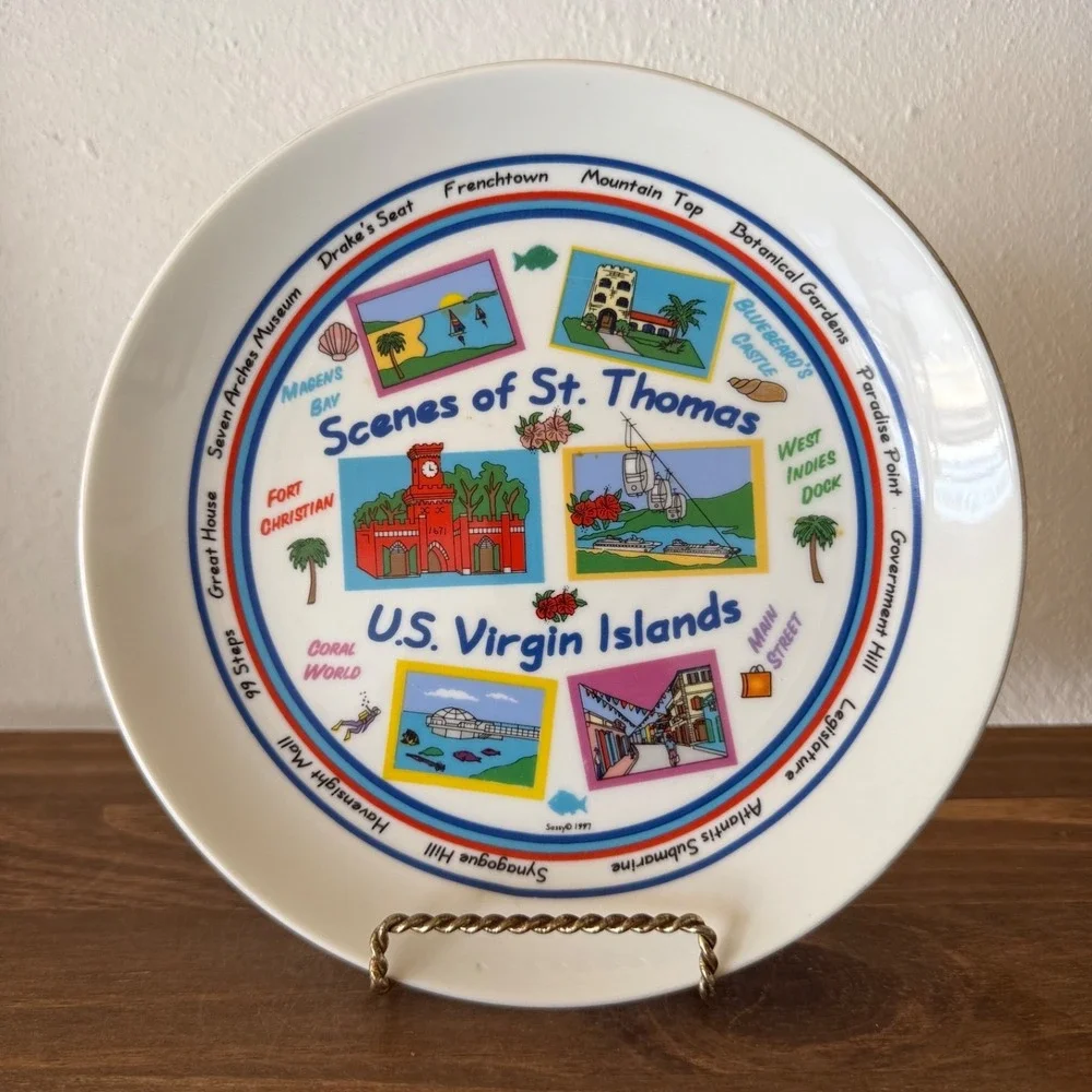 Vintage St Thomas US Virgin Islands Scenes Decorative Plate Caribbean Souvenir T
